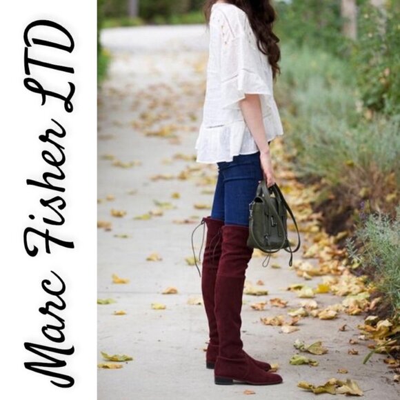 MARC FISHER LTD Yuna Burgundy Red Over the Knee Faux Suede Boot, Size 6M - Picture 1 of 10